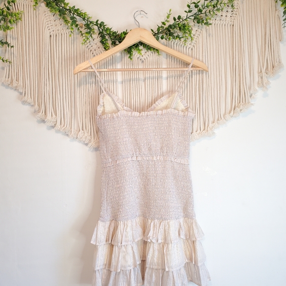 LOVERS + FRIENDS Sallie Smocked Ruffle Tiered Metallic Rainbow Mini Dress sz XS - Picture 5 of 9